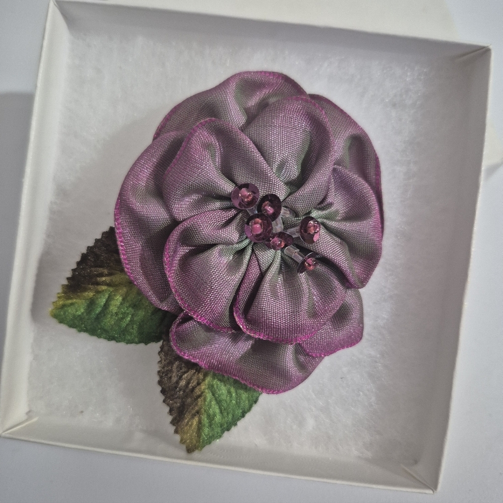 Silk Flower Heirloom Hat Brooch Purple